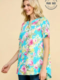 Plus Floral Split Neckline Short Slv Tunic Top