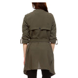 Womens Casual Long Blazer Jacket with Belt-Olive