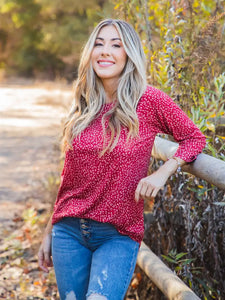 3/4 Sleeve Alex Top-Red Cheetah