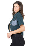 Denim & Multi Color Rhinestone Button Shirts