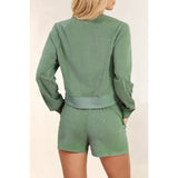 Fleece Long Sleeve Cropped Pullover and Shorts Two Piece Set