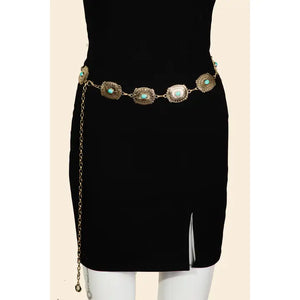 Turquoise Studded Oval Chain Belt