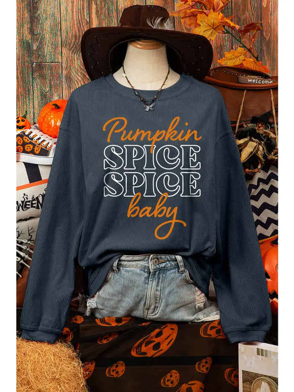 Fashion Halloween Pumpkin Spice Ribbed Round Neck Sweatshirt