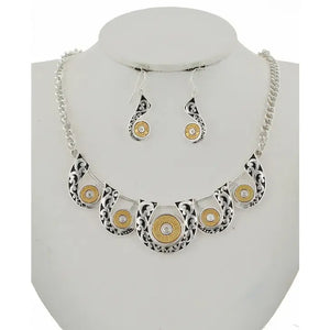 Matte Gold Filigree Bullet Sports Necklace Set