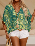 Vibrant Boho Pattern V-Neck Blouse