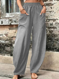 Plain Elastic Waist Pockets Wide Leg pant