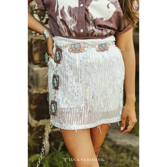 Ivory Sequin Fitted Mini Skirt