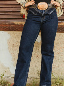 Dark Wash High Rise V-Yoke Trouser Denim Jeans