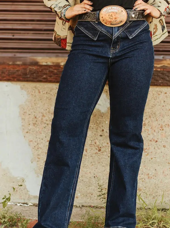 Dark Wash High Rise V-Yoke Trouser Denim Jeans
