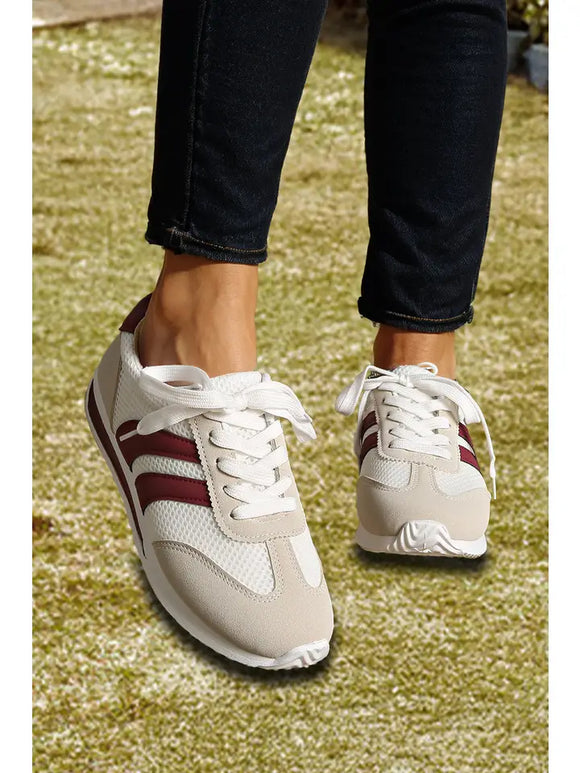Color Block Patchwork Breathable Lace-Up Sneakes