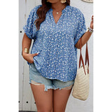 Plus Size Floral Print V Neck Short Sleeve Blouse
