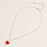 Gold Heart Pendant Necklace with Enamel and Crystal Charm