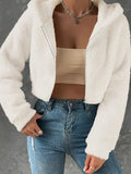 White Fleece Short Jacket Hooded Coat