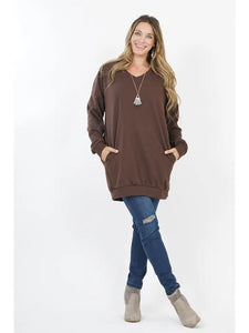 Plus Oversized Loose Fit V Neck Fleece Tunic