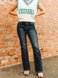 Dark Wash Thick Stitching High Rise Boot Cut Jeans (32in)