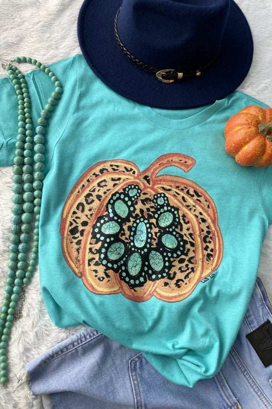 Bella Canvas Turq Leo Pumpkin, Fall, Turquoise