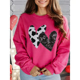 Cow & Sequin Double Heart Patch Graphic Sweatshirt