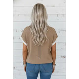 Western Horseshoe Contrast Trim Short Sleeve Sweater