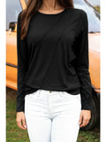 Fashion-W Asymmetric Seam Detail Solid Color Long Sleeve Top