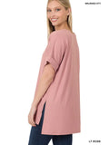 Brushed Dty Rolled Short Sleeve V Neck Top