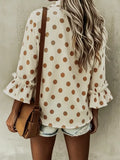 Polka Dots Ruffle 3/4 Sleeve Button Up Blouse
