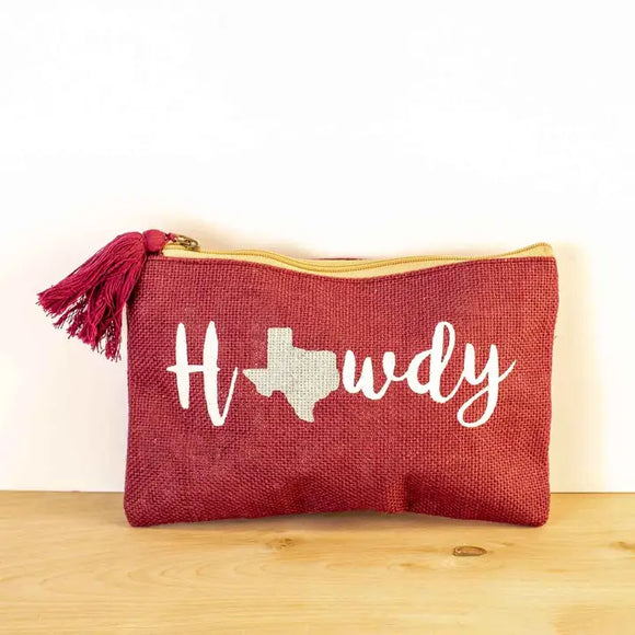 Howdy Cosmetic Bag Maroon/White/Gray 10x6