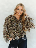 Leopard Print Ruffle Long Sleeve Blouse