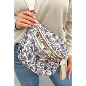 Camouflage Print Gold Chain Strap Zipper Crossbody Bag
