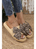 Contrast Leopard Bow Decor Casual Comfort Slippers