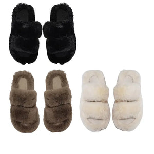 Pom Pom Fluffy Double Band Slide Slippers