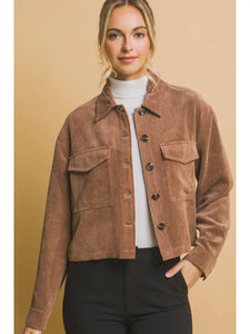 Semi Cropped Corduroy Button Up Shacket