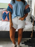 Stars Stripes Short Puff Sleeve Top