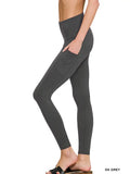 Brushed Microfiber Wide Waistband Leggings w/ Pockets