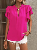 V-Neck Casual Double Layer Lotus Sleeve Blouse