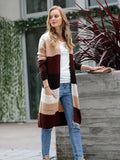 Open Front Color Block Sweater Cardigan