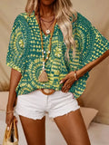 Vibrant Boho Pattern V-Neck Blouse