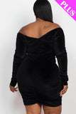 Plus Size Ruched Velour Bodycon Dress