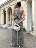 Plaid Patterned Top Straight-Leg Trousers Set