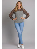 Ribbed Knit Animal Print Contrast Top