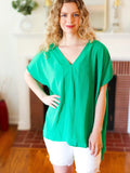 Green Seam Detail Loose Fit Blouse