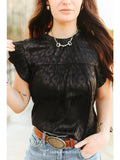 Black Leopard Satin Pleated Ruffle Sleeveless Top