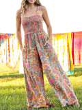 Floral Sexy Open Back Square Neck Wide Leg Jumpsuits