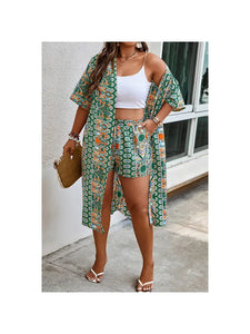 Plus Size Two Pieces Printed Elastic Waist Sets