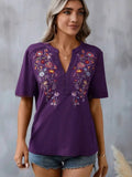 EMBROIDERY Patchwork Lace Lace Short Sleeve Top