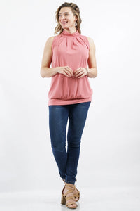 Plus Size High Neck Pleated Top with Waistband