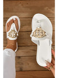 Metal Decor Leather Thong Slippers