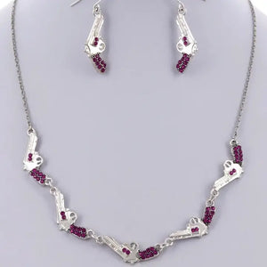 Fuchsia Ab Filigree Western Pistol, Gun Necklace Set