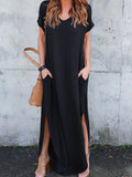 Black V Neck Split Maxi Dress