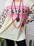 Leopard & Pink & Cream Color Block Women Blouse