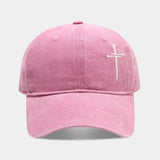 Washed Vintage Cotton Cross Embroidered Baseball Cap